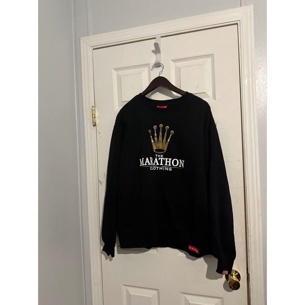 The Marathon Clothing Mens Black Gold Crown Logo Crewneck Sweatshirt XL Nipsey